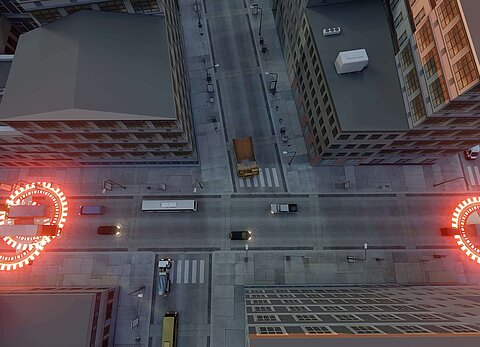 Kreuzung mit V2X-Signalen.