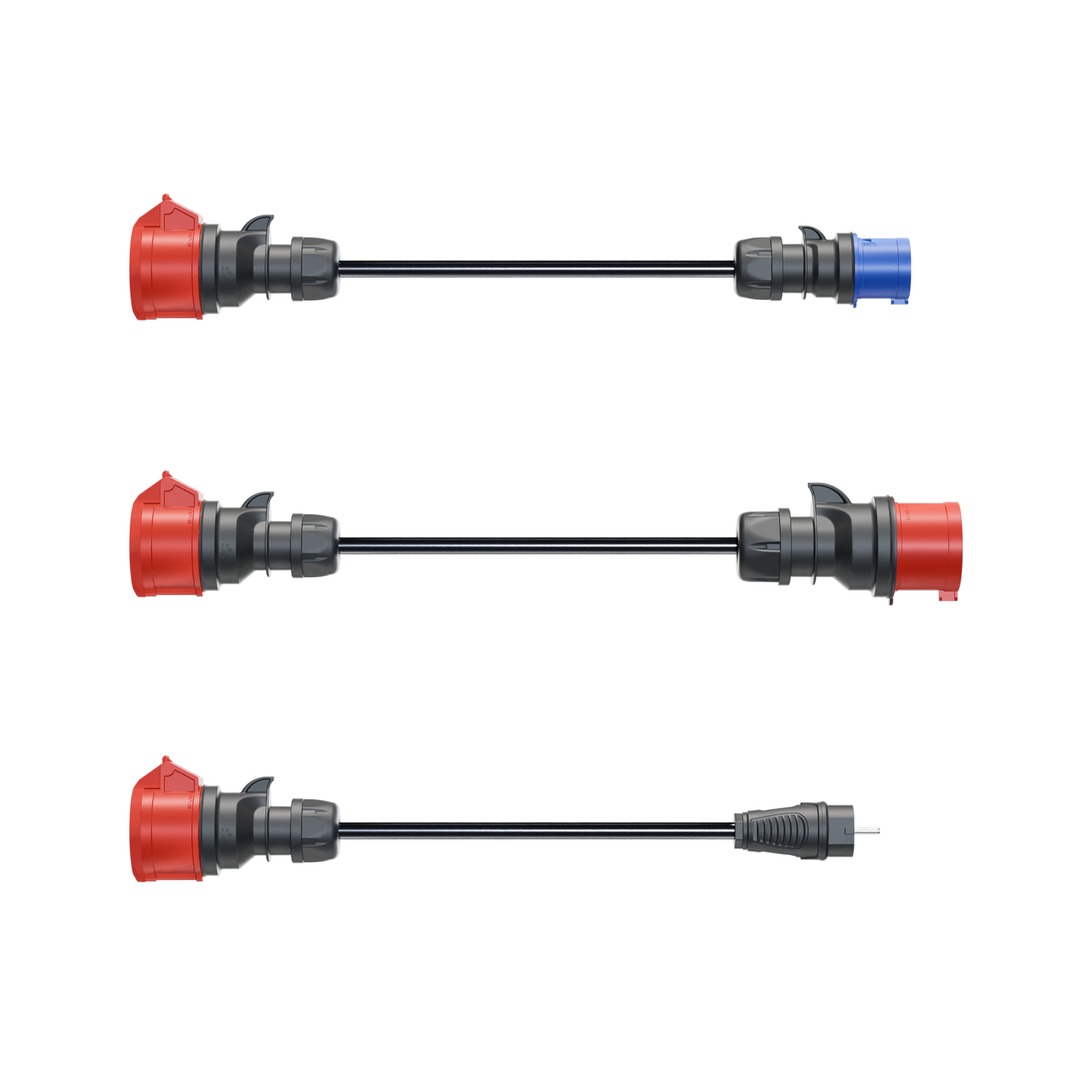 Adapterisetti: go-e Charger Gemini flex 11 kW CEE sininen 16A, CEE punainen 32A ja kotitalouspistoke