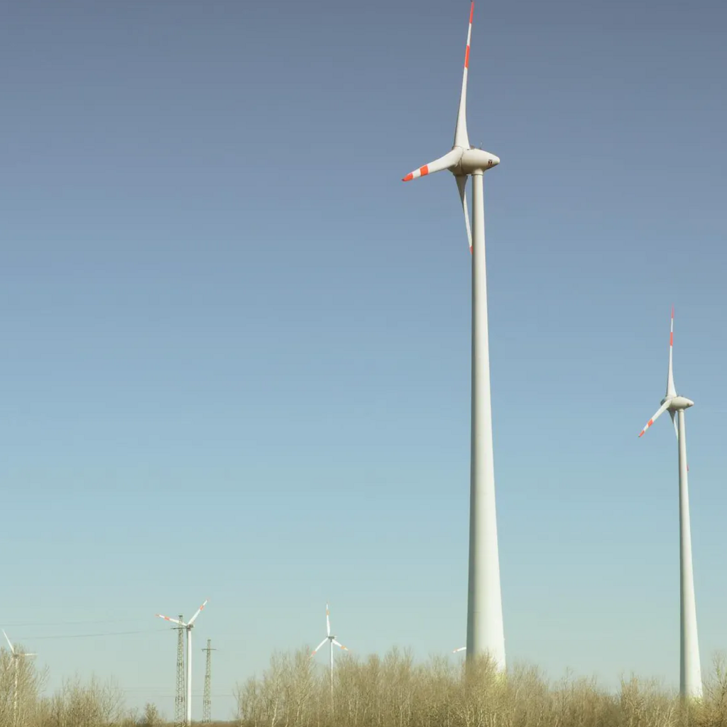 Wind mill farm power turbine producing renewable energy