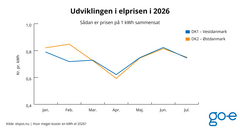 Chart showing the development of energy prices in Denmark in 2026.